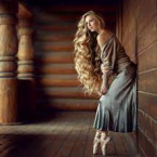 Аватар Девушка с длинными волосами в пуантах стоит у стены