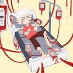 99px.ru аватар Парень лежит на кровати, вокруг него пакеты с кровью