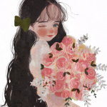 99px.ru аватар Девочка с длинными волосами подмигивает, держа букет цветов