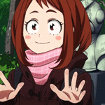 Аватар Очако Урарака / Ochako Uraraka из аниме Моя геройская академия / Boku no Hero Academia складывает руки вместе закрывая глаза