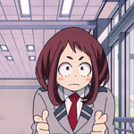 Аватар Очако Урарака / Ochako Uraraka из аниме Моя геройская академия / Boku no Hero Academia показывает указательными пальцами в сторону