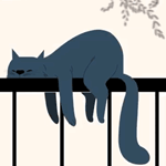 Аватар Спящий синий кот на черных перилах