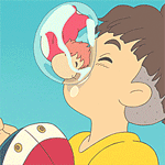 Аватар Поньо / Ponyo целует Соскэ / Sousuke из аниме Рыбка Поньо на утесе / Gake no Ue no Ponyo и превращается в девочку