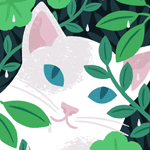 99px.ru аватар Белая голубоглазая кошка среди зеленых листьев под дождем