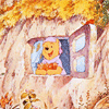 99px.ru аватар Винни-Пух / Winnie the Pooh из мультфильма Приключения Винни Пуха / The Many Adventures of Winnie the Pooh подкидывает осенние листья вверх, высунувшись из окна