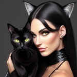 99px.ru аватар Портрет брюнетки с глазами разного цвет и кошачьими ушками держащей черную кошку
