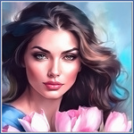 99px.ru аватар Брюнетка с букетом розовых тюльпанов