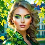 99px.ru аватар Девушка в зелено платье среди листьев