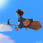 99px.ru аватар Kiki / Кики и Jiji / Джиджи из аниме Kikis Delivery Service / Служба доставки Кики / Ведьмина служба доставки летят по небу на метле