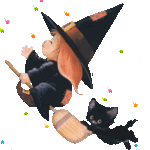 99px.ru аватар Маленькая рыжеволосая ведьма летит на метле за которую держится черный котенок