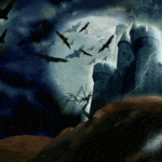 99px.ru аватар Ведьма на метле летает из стороны в сторону ночью на фоне большой луны и замка с молниями