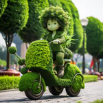 99px.ru аватар Зеленый человечек на зеленом мопеде вдоль зеленых деревьев