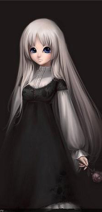 99px.ru аватар Девочка с длинными седыми волосами, в длинном чёрном платьице и в белой блузе, держит розу в руке