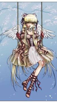 Аватар вконтакте Чии / Chi из аниме Чобиты / Chobits с крыльями за спиной сидит на качелях