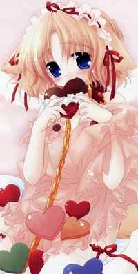 99px.ru аватар Смущенная неко - девушка ест шоколадное печенье - сердечко