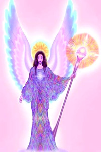 99px.ru аватар Женщина-ангел с большими крыльями, посохом в руке и нимбом над головой
