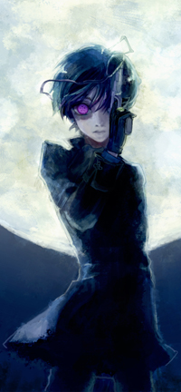 Аватар вконтакте Ciel Phantomhive / Сиэль Фантомхайв из аниме Темный дворецкий / Kuroshitsuji ночью с револьвером стоит на фоне полной луны