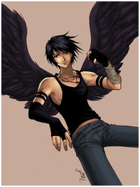 99px.ru аватар Парень-ангел с черными крыльями, в серых джинсах, в черной футболке и метанках
