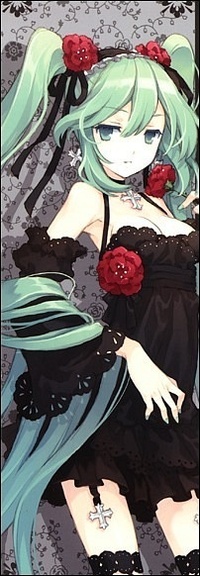 Аватар вконтакте Вокалоид Хатсуне Мику / Vocaloid Hatsune Miku в черном платье, украшенном розами