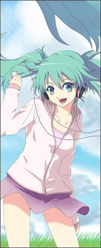 99px.ru аватар Вокалоид Хатсуне Мику / Vocaloid Hatsune Miku на природе слушает музыку