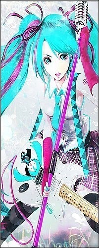 Аватар вконтакте Вокалоид Хатсуне Мику / Vocaloid Hatsune Miku с гитарой и микрофоном