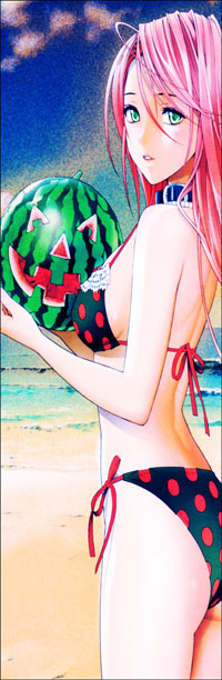 99px.ru аватар Мока из аниме 'Розарио+Вампир' с арбузом на пляже