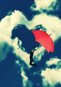 99px.ru аватар Девушка с красным зонтом на фоне неба с облаком в виде сердца