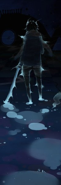 Аватар вконтакте Okumura Rin / Окумура Рин из аниме Ao No Exorcist / Синий Экзорцист стоит спиной с мечем на темном фоне