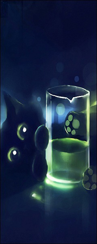 99px.ru аватар Чёрный котёнок лежит обхватив лапками бокал со светящейся зелёной жидкостью