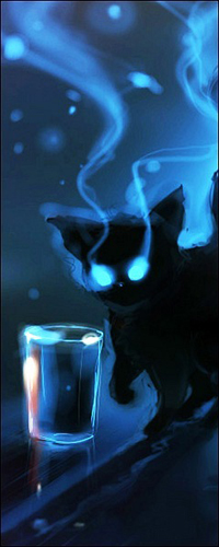 99px.ru аватар Чёрный котёнок со светящимися глазами и стакан
