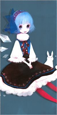Аватар вконтакте Cirno / Сырно из серии игр Проект Восток / Тохо / Touhou Project сидит рядом с белым кроликом, art by Pechika
