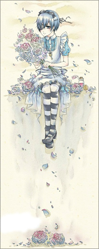 99px.ru аватар Сиэль с букетом роз (арт по OVA к аниме 'Тёмный дворецкий 2 / Kuroshitsuji II' Ciel in Wanderland / Сиэль в стране чудес)