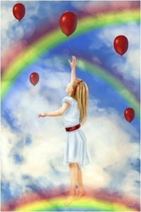 99px.ru аватар Девочка стоит на радуге, пытаясь поймать воздушный шарик