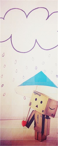 Аватар вконтакте Картонный человечек Данбо / Danbo с зонтиком под нарисованным дождём