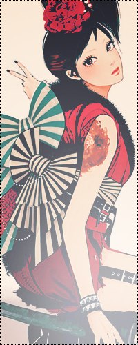 99px.ru аватар Стильная девушка с полосатыми бантиками на спине и красными цветами в причёске (art by Takenaka aka Dahlia)