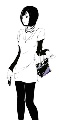 99px.ru аватар Темноволосая девушка с глянцевой сумкой, белом коротком платье и черной футболке с длинным рукавом
