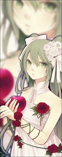 Аватар вконтакте Vocaloid Hatsune Miku / Вокалоид Хатсунэ Мику обвитая красными розами с яблоком в руке