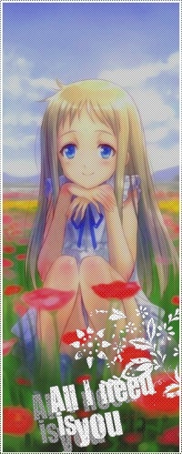 Аватар вконтакте Menma (Meiko Honma) / Мэнма (Мэйко Хонма) из аниме Невиданный цветок / Anohana сидит в поле среди маков подперев руками подбородок (All I need is you / Всё, что мне нужно - это ты)