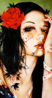 99px.ru аватар Девушка - брюнетка с сигаретой во рту ( Художник Brian M. Viveros/ Брайан Виверос )
