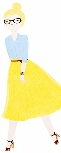 Аватар вконтакте Нарисованная девушка в очках, голубой блузе и свободной желтой юбке