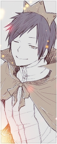 Аватар вконтакте Orihara Izaya / Изая Орихара из аниме Дюрарара / Durarara в роли принца с короной на голове и в плаще подмигивает