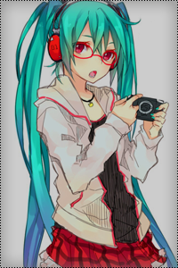 99px.ru аватар Vocaloid Hatsune Miku / Вокалоид Хатсуне Мику в очках и наушниках с фотоаппаратом в руках