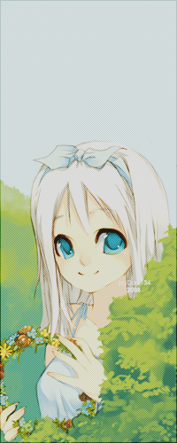 99px.ru аватар Голубоглазая белокурая девушка, нарисованная в стиле аниме, с венком из полевых цветов в руках выглядывает из-за куста