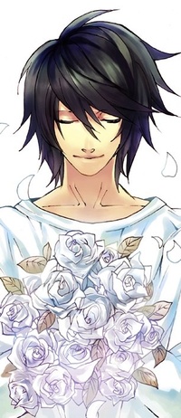 Аватар вконтакте Эл Лолайт / L Lawliet из аниме Тетрадь Смерти / Death Note  с букетом цветов
