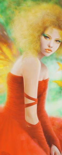 99px.ru аватар Фея с золотистыми кудрями и крыльями в ярком оранжевом платье