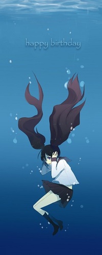 Аватар вконтакте Стрелок с Чёрной скалы / Black Rock Shooter под водой, арт на песню вокалоида Хатсуне Мику / vocaloid Hatsune Miku - Deep-Sea Girl (happy birthday / с днем рождения)
