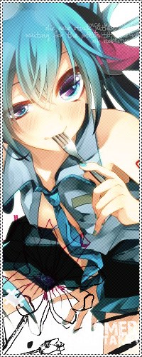 99px.ru аватар Vokaloid Miku Hatsune / Вокалоид Мику Хатсуне держит во рту вилку