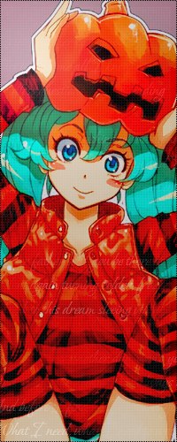 Аватар вконтакте Vocaloid Hatsune Miku / Вокалоид Хатсуне Мику в оранжевом наряде держит Хеллоинскую тыковку над головой