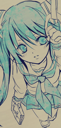 Аватар вконтакте Vocaloid Hatsune Miku / Вокалоид Хатсуне Мику в школьной форме с сумкой держится за поручень