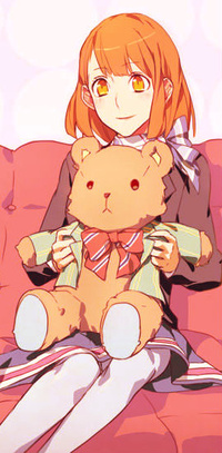 Аватар вконтакте Харука Нанами / Haruka Nanami из аниме Поющий принц: реально 1000% любовь / Uta no Prince-sama: Maji Love 1000% сидит на диване с плюшевым медвежонком на коленях